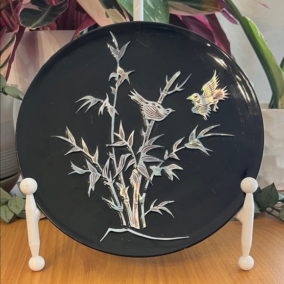 Source Unknown Other - Lacquer Mother Of Pearl Inlayed Plate Vintage